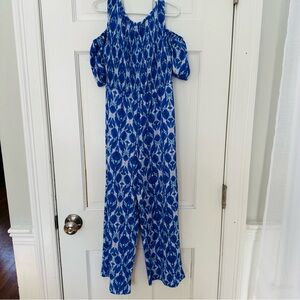 Zara Kids Blue Geometric Patterned Romper w Cold Shoulder Short Sleeves